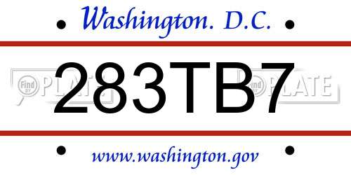 283TB7 District Of Columbia License Plate