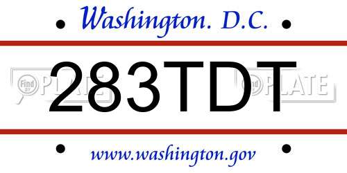283TDT District Of Columbia License Plate