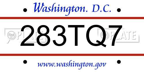 283TQ7 District Of Columbia License Plate