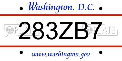 283ZB7 District Of Columbia License Plate