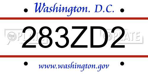 283ZD2 District Of Columbia License Plate