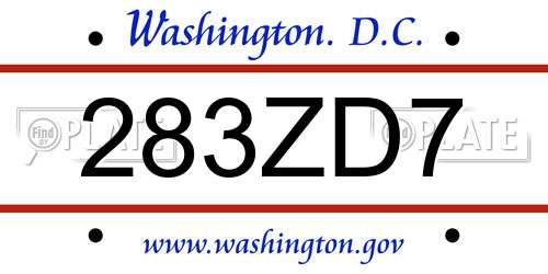 283ZD7 District Of Columbia License Plate