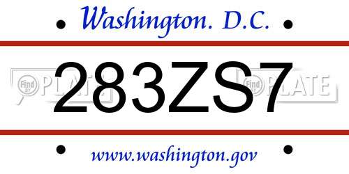 283ZS7 District Of Columbia License Plate