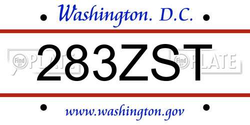 283ZST District Of Columbia License Plate