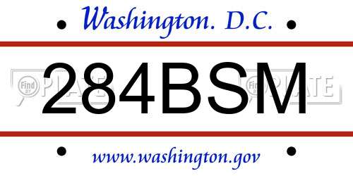 284BSM District Of Columbia License Plate
