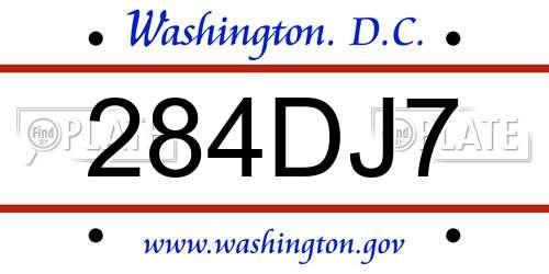 284DJ7 District Of Columbia License Plate