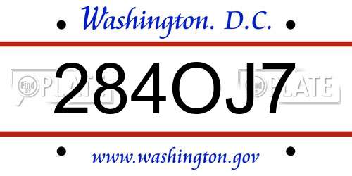 284OJ7 District Of Columbia License Plate