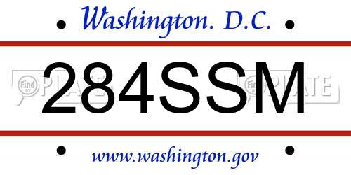 284SSM District Of Columbia License Plate