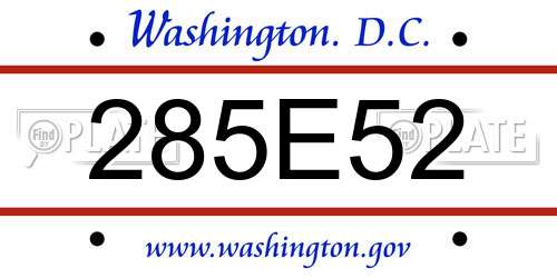 285E52 District Of Columbia License Plate
