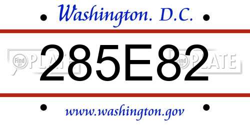 285E82 District Of Columbia License Plate