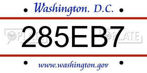 285EB7 District Of Columbia License Plate