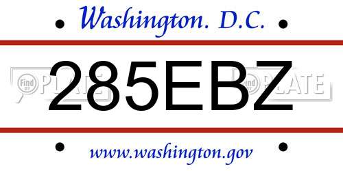 285EBZ District Of Columbia License Plate