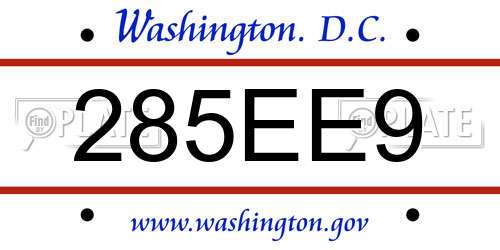 285EE9 District Of Columbia License Plate