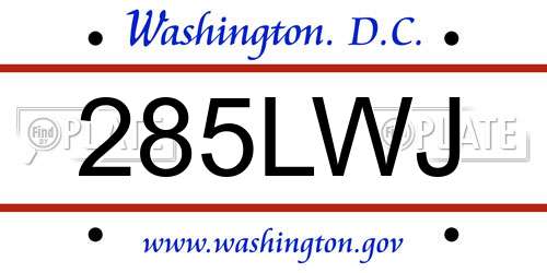 285LWJ District Of Columbia License Plate