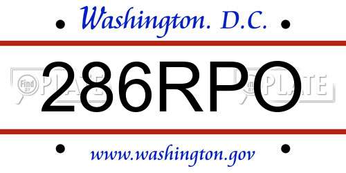 286RPO District Of Columbia License Plate