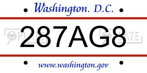 287AG8 District Of Columbia License Plate