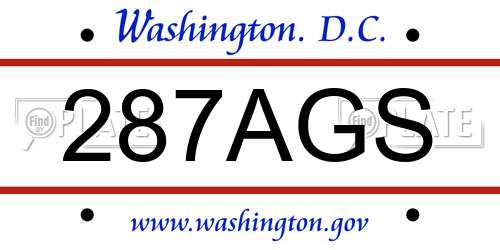 287AGS District Of Columbia License Plate