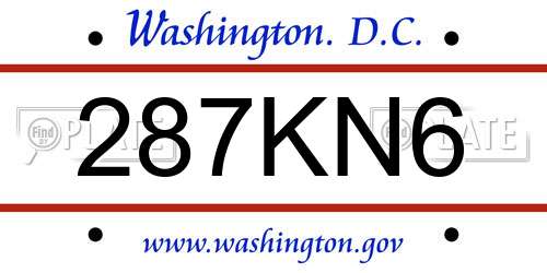 287KN6 District Of Columbia License Plate