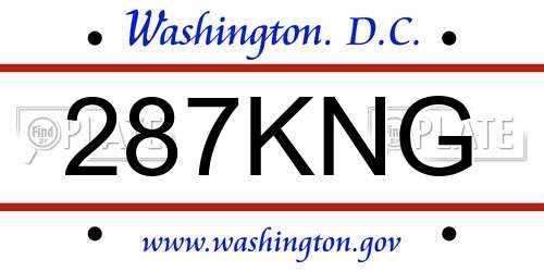 287KNG District Of Columbia License Plate