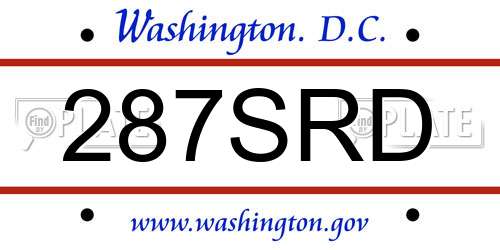 287SRD District Of Columbia License Plate