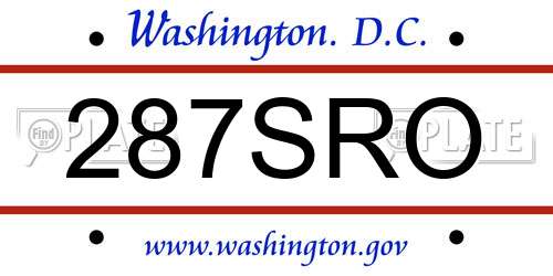 287SRO District Of Columbia License Plate