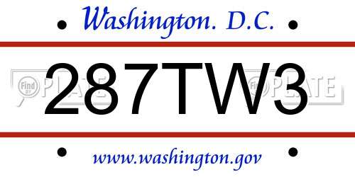 287TW3 District Of Columbia License Plate