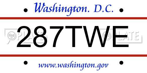 287TWE District Of Columbia License Plate