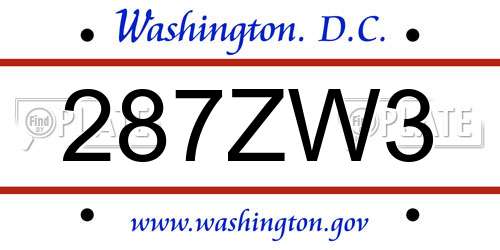 287ZW3 District Of Columbia License Plate