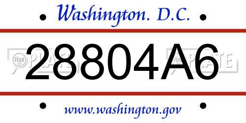28804A6 District Of Columbia License Plate