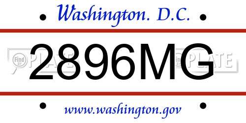 2896MG District Of Columbia License Plate