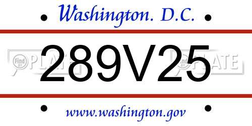 289V25 District Of Columbia License Plate