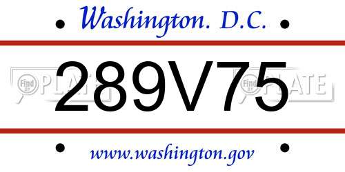 289V75 District Of Columbia License Plate
