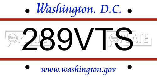 289VTS District Of Columbia License Plate