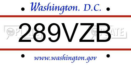 289VZB District Of Columbia License Plate