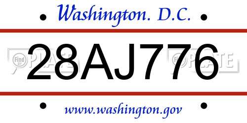 28AJ776 District Of Columbia License Plate