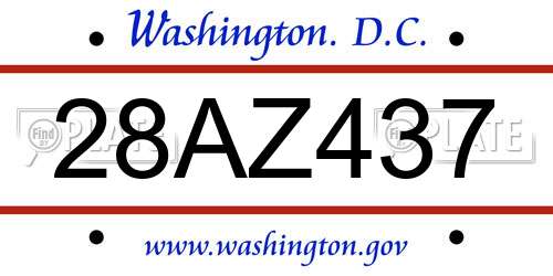 28AZ437 District Of Columbia License Plate
