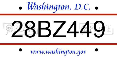28BZ449 District Of Columbia License Plate