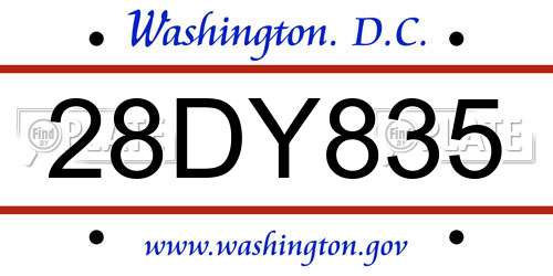 28DY835 District Of Columbia License Plate