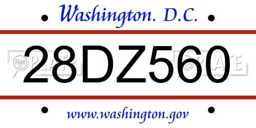 28DZ560 District Of Columbia License Plate