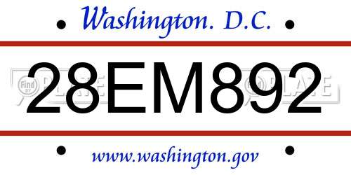 28EM892 District Of Columbia License Plate