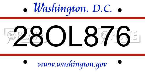 28OL876 District Of Columbia License Plate