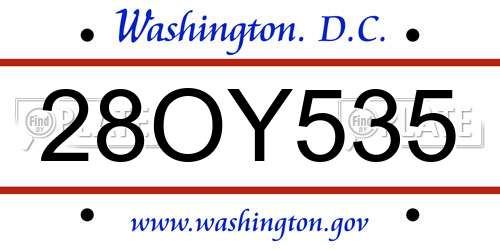 28OY535 District Of Columbia License Plate