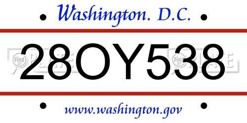 28OY538 District Of Columbia License Plate