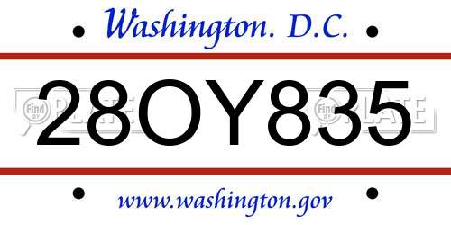 28OY835 District Of Columbia License Plate