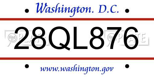 28QL876 District Of Columbia License Plate