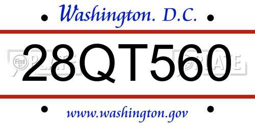 28QT560 District Of Columbia License Plate