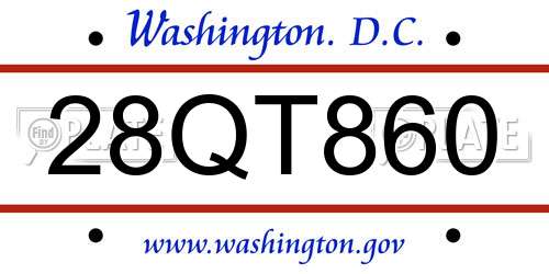 28QT860 District Of Columbia License Plate