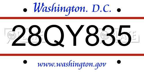 28QY835 District Of Columbia License Plate