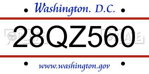 28QZ560 District Of Columbia License Plate