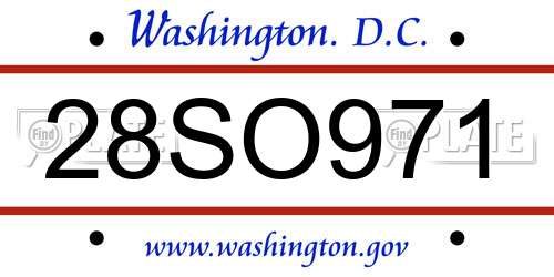 28SO971 District Of Columbia License Plate